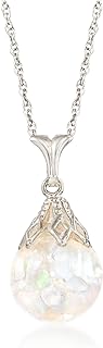 Ross-Simons 14kt White Gold Floating Opal Pendant Necklace with Rope Chain and Spring Ring Clasp for Women, Free-Form Design