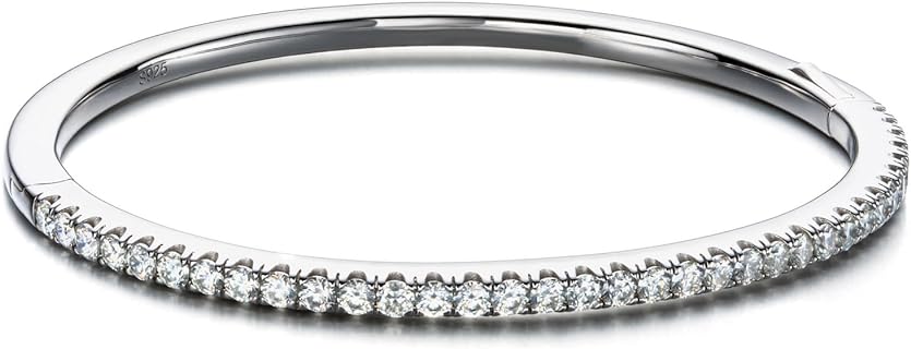 Lobster Claw Clasp, 2.5cttw Moissanite Tennis Bangle Bracelet, Box Chain, Magnesite, for Men & Women, Round Cut, Sterling Silver - 7inch Size