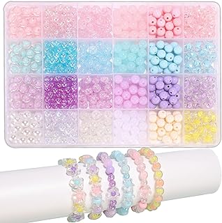 Enjoymade DIY Glass Bead Christmas Bracelet Kit in Acrylic Blue Round Bubbles for Girls' Crafting Fun and Birthday Gifts