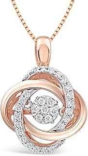 Dancing Diamond Knot Pendant Necklace with Box Chain and Lobster Claw Clasp in 14k Rose Gold Plated Silver for Women, Exquisite Diamond Shape Design