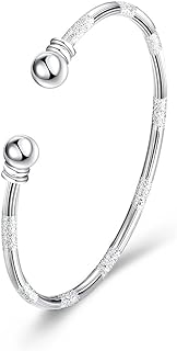 Bangle Bracelet Gift 925 Sterling Silver Bangle Bracelet Open Bangles Two Bead Cuff Frosted Silver Bracelet Jewelry Women