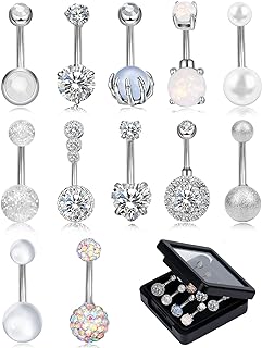 ONESING 8-12 Pcs 14G Belly Button Rings Belly Rings for Women CZ Opal Navel Rings Belly Piercings Jewelry Belly Barbells Stainless Steel Body Belly Button Piercing Jewelry
