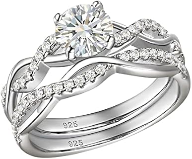 SHELOVES 925 Sterling Silver Wedding Rings Set for Women Infinity Bridal Ring Sets Round CZ Size 5-12