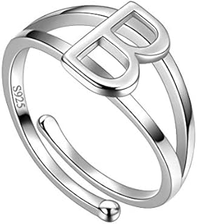 925 Sterling Silver Alphabet Initial Adjustable Women's Ring, Stackable Letter Open Design, Fine Jewelry Gift for Women, Mom, Wife, Girlfriend, Silver Tone