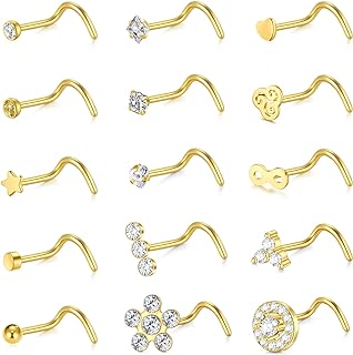 QWALIT Nose Studs Nose Rings Studs 20g 18g Nose Stud for Women Surgical Steel Nose Piercing Stud Small Threadless Nose Studs L Shaped Nose Ring Stud 18 gauge 20 gauge Silver Gold Black