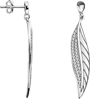 SOFIA MILANI Boucles d'Oreilles Plume en Argent 925 avec Pierre de Zircon, Plaqué de Rhodium et Hypoallergénique, Idéales pour Femmes de Tout Âge et Toute Occasions