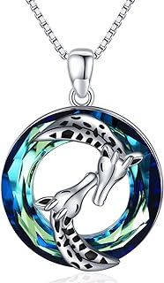 925 Sterling Silver Box Chain Giraffe Pendant Necklace with Circle Crystal for Women - Midir&Etain Love & Companionship Design Jewelry, Ideal for Special Occasions