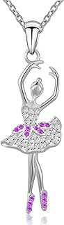 Sterling Silver Dancing Ballerina Pendant Necklace with Rolo Chain and Lobster Clasp, Dotted with Cz Crystals, for Girls, Teens and Women, Intricate Ballet Design
