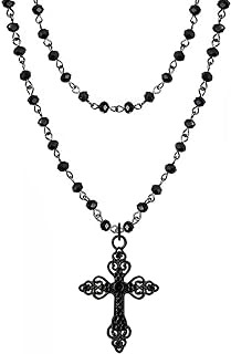 Gothic Cross Necklace Black Cross Pendant Layered Choker Halloween Jewelry for Women (1, Alloy)