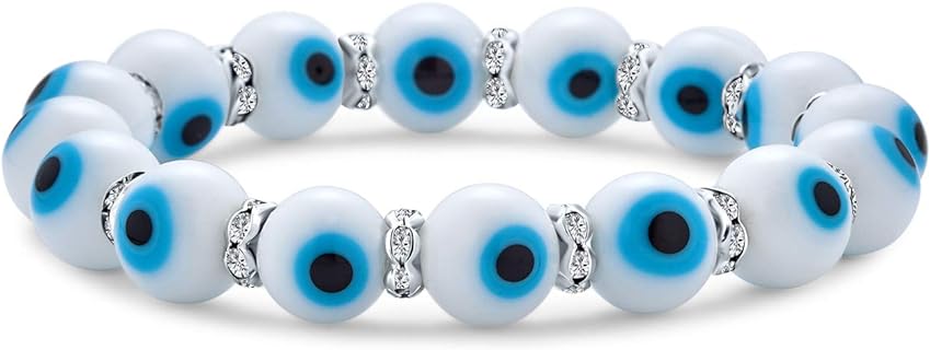 Bling Jewelry ColorfulTranslucent Turkish Glass Bead Good Luck Protection Evil Eye Stretch Bracelet For Women Teen Rondelle Crystal Spacer Stackable Protection More Colors