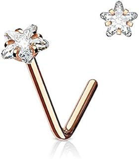 18g/20g L-Shaped Star Nose Ring, Forbidden Body Jewelry Collection, Stainless Steel with 3mm Cubic Zirconia Star Top Design