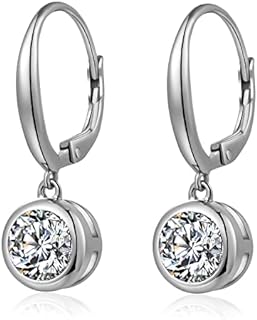 Han han 925 Sterling Silver Bezel Dangle Drop Earrings for Women with Cubic Zirconia Diamond