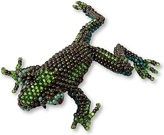 Green Beaded Frog, Small Pin Accessory, Figurine, Brooch, Jewelry Accessory, Spring Fashion, Decorative Wear, Handmade in Guatemala 2.5 x 2 Inches
