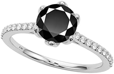 1.25 Carat Natural Black & White Diamond Engagement Ring in Tri-Tone 14K Gold for Women, Round-Shape Design