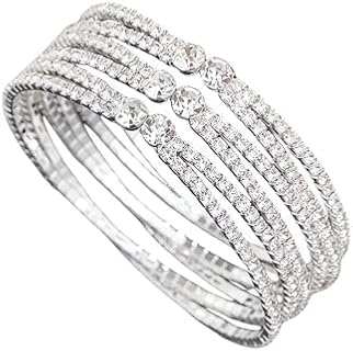 Pingyongchang Layered Bridal Crystal Rhinestone Cuff Bracelets for Women Adjustable Bling Upper Arm Sparkling Bangles for Girls Jewelry Accessory Gift for Wedding Formal Prom Cocktail Party