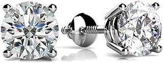 0.20 ct Lab Grown Diamond Stud Earrings, 4 Prong Design with Screw Back, White Gold - F Color, VS2 Clarity