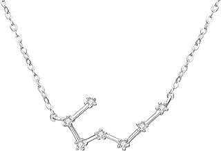 Spring Ring Clasp Zodiac Pendant Sterling Silver Necklace with Rolo Chain and Cubic Zirconia for Women, Girls, and Mom with Virgo Constellation Design