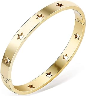 Stainless Steel Bangle Bracelet with Box Chain, Ideal for Understated Elegance Lovers, Open Clasp and Star Design