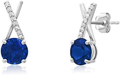 Sapphire-Diamond Hoop Earrings with Push-Back in 14k Yellow/White Gold for Women, Round-Drop Design by MAX + STONE