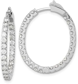 Elegant 2 Carat Diamond 18k White Gold Hoop Earrings with Snap Back, Inside Out Oval Design - 1.12 inch Length and Width