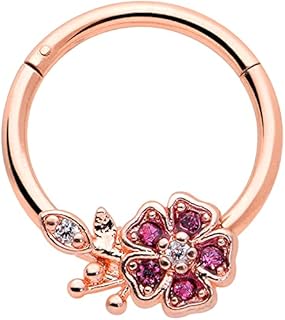 Body Candy Womens 16G PVD Steel Hinged Segment Ring Seamless Cartilage Nipple Pink Heart Flower Nose Hoop 3/8"