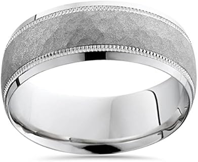 Hypoallergenic 10k White Gold Wedding Band for Men with Hammered Finish by P3 Pompeii3