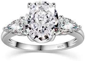 Oval 3-Stone Cubic Zirconia Engagement Ring in 925 Sterling Silver for Women, Size 5