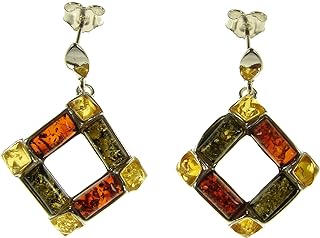 BALTIC AMBER AND STERLING SILVER 925 DESIGNER MULTI-COLOURED DANGLING STUD EARRINGS JEWELLERY JEWELRY