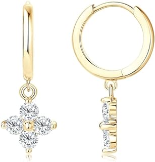 Moissanite Twisted Huggie Square Four Leaf Clover Hoop Earrings for Women, 925 Sterling Silver D Color 18K Gold Plated Earrings Hypoallergenic Christmas New Year Gifts