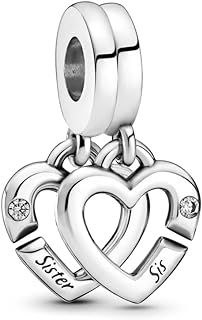 Pandora Linked Sister Hearts Split Dangle Charm - Compatible Moments Bracelets - Jewelry for Women - Mother's Day Gift - Made with Sterling Silver & Cubic Zirconia - With Gift Box