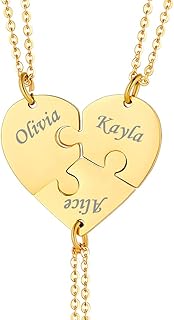 Custom4U Collier d'Amitié pour 3 Meilleures Amies avec Pendentifs Coeur Séparables en Acier Inoxydable, 45cm, Idéal pour Personnaliser avec Prénoms et Offrir