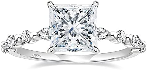 EAMTI 2CT 925 Sterling Silver Ring Princess Cut CZ Engagement Ring Marquise & Round Cubic Zirconia Wedding Band For Women Size 3-13