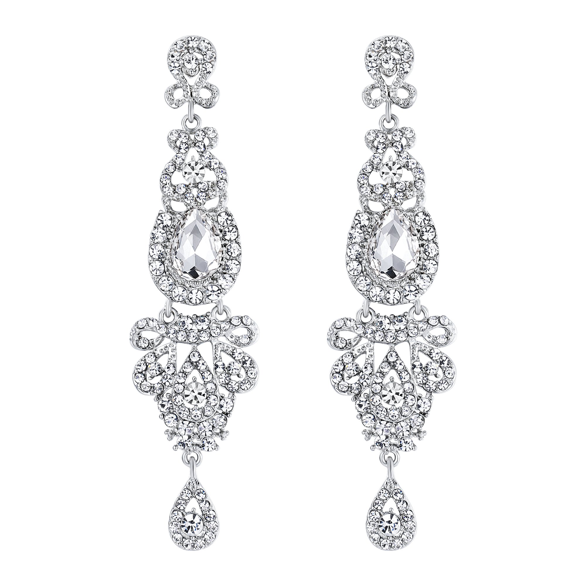 BriLove Bridal Stunning Crystal Art Deco Long Chandelier Dangle Earrings for Women Wedding Party Prom