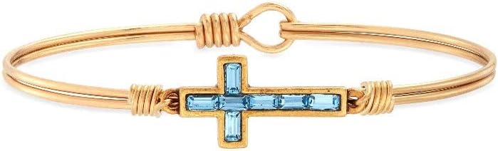 S Hook Clasp Baguette Cross Bangle in Brass by Luca + Danni for Women - Box Chain Design, Petite Size, USA Made