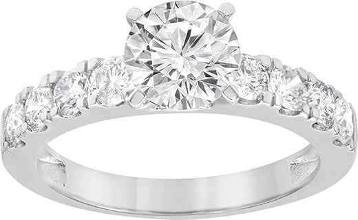 1.00-2.00 Ct Round-cut Lab-Created Diamond Engagement Ring Set, 14K White Gold, For Women, Classic Four-Prong Design