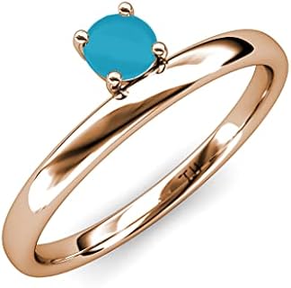Round Cut 0.36 ct Turquoise Stackable Ring for Women in 10K Rose-gold, Asymmetrical Solitaire Design