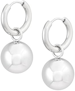 Titanium Steel Sacina Silver Ball and Teardrop Hoop Earrings for Women - Minimalist and Elegant Design, Perfect Gift Idea for Special Occasions