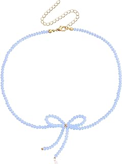 Bow Necklace for Women Adjustable Beaded Necklace Boho Crystal Choker Necklace Vintage Necklace Gifts Trendy Jewelry