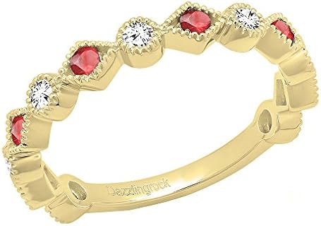 Dazzlingrock Collection Alternate Round Gemstone & White Diamond Stackable Wedding Band Ring for Women in 18K Yellow Gold