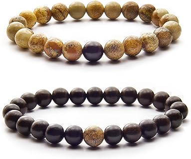 True Bond Couples Bracelet Set - 8mm Beaded Wooden & Howlite Bracelets with Lobster Claw Clasp, Stainless Steel - Perfect Gift for Him and Her, Comes with Unique Storage Box