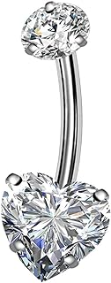 14G G23 Solid Titanium Belly Button Ring with Cubic Zirconia Gem for Women's Navel Piercing - Heart Shape
