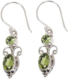 Handmade Artisan Peridot Dangle Earrings by NOVICA, .925 Sterling Silver, Green Birthstone 'Crown Princess', French Wire Back, from Indonesia