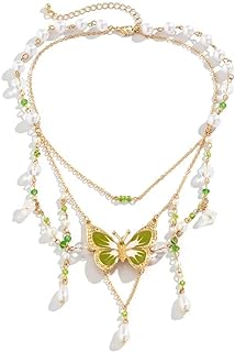 Spring Ring Clasp Butterfly Bead Necklace, Cable Chain, Perfect for Women, Bohemian Design, Beaded Pendant Aesthetic