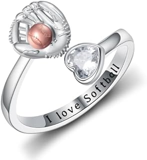 Clasp-Cubic Zirconia Baseball Wedding Ring in Sterling Silver for Women with Softball Glove Design