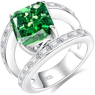 Elegant 12.40cttw Cubic Zirconia Split Shank Engagement Ring with Radiant Cut Simulated Emerald in White Gold Plated Sterling Silver - Perfect Anniversary Gift