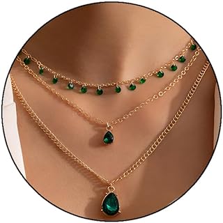 Emerald Choker Necklaces Gold Layered Necklace Green Crystal Pendant Crystal Flower Necklace Water Droplet Pendant Necklace Jewelry Gifts for Women Girls