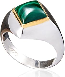 SARKISSIAN Natural Green Malachite and Larimar Diamond-Shaped Laconic Sterling Silver Ring For Women, Size 6,7,8