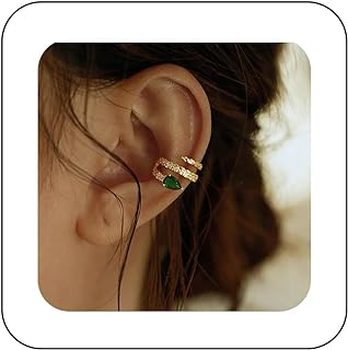 Vintage Crystal Snake Ear Cuff Earrings Cz Emerald Snake Cartilage Cuff Earrings Gold Snake Cuff Wrap Earrings Non Pierced Clip On Earrings Jewellery for Women and Girls