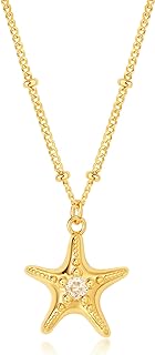 14K Gold-Plated Starfish Pendant Necklace by Valloey Rover, with Dainty Satellite Chain and Lobster Clasp, Adorned with Sparkling Cubic Zirconia Gem for Women - Perfect Gift