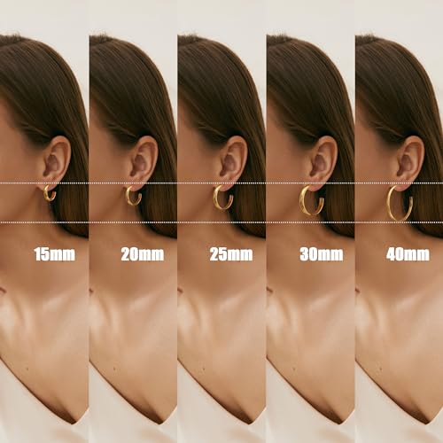 sovesi Gold Hoop Earrings for Women 14K Gold Plated, 3mm Chunky Gold Hoop Earrings, Hypoallergenic Gold Hoops.